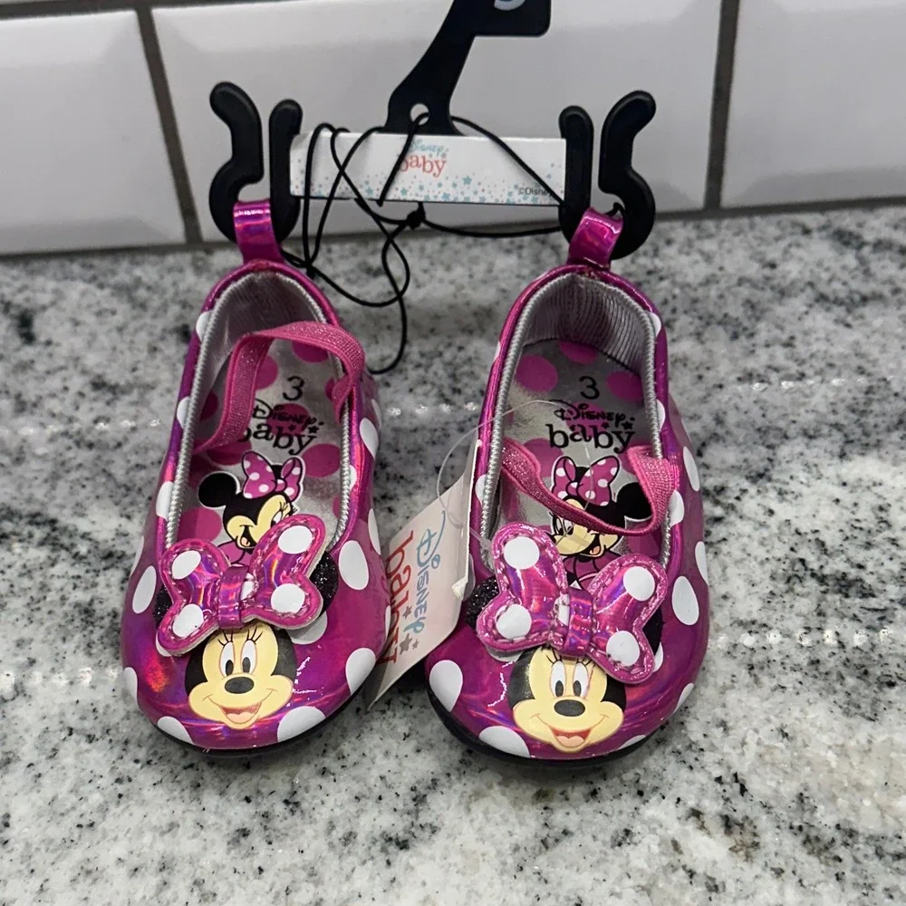 Disney Baby Girls Infant 3 Minnie Mouse Mary Jane Pink Polka Dot Metallic Bow